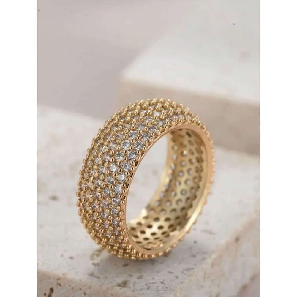 18k Gold plated Pave Crystal Wide Band Ring R 447